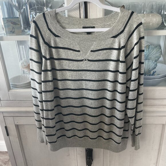 J CREW ISABEL CASHMERE SWEATSHIRT SWEATER #95953 GRAY BLACK STRIPE PREOWNED MED
